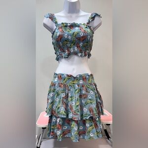 Illa Illa Floral Two Piece Set Size Small Boho Crop Top Skirt NWOT